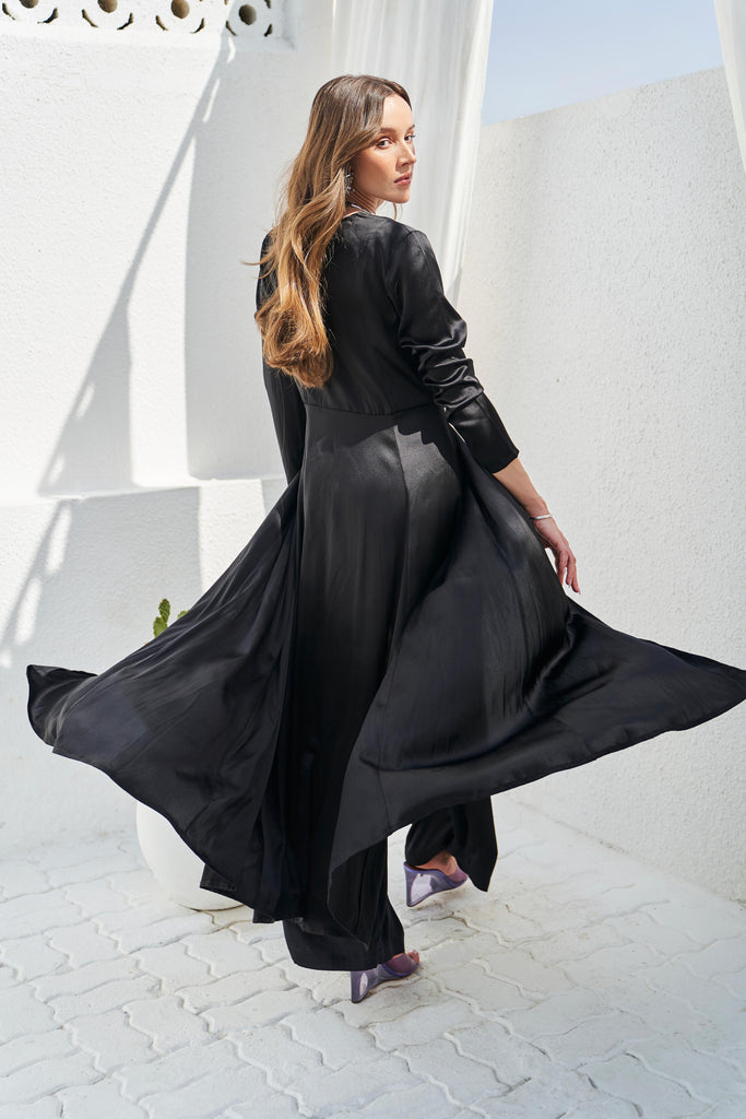 Classic Black silk cover up maxi robe. Premium luxury. we are LEONE most loved